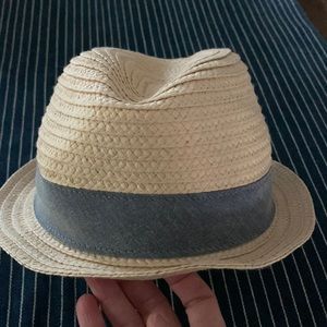 Old Navy Kids Straw Hat (fedora) with chambray band size S-M